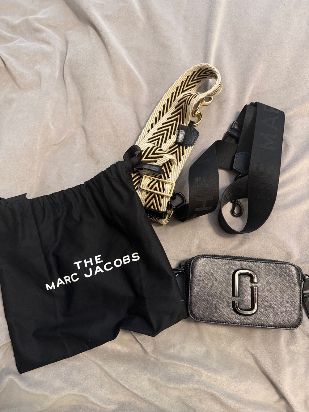 The Marc Jacobs Camera Bag with Black Logo and Pattern Strap!